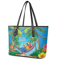 5 Oclock Somewhere Leather Tote Bag Hawaii Parrots Cocktail Summer Beach Vibe LT9 - Polynesian Pride