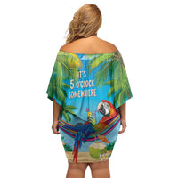 5 Oclock Somewhere Off Shoulder Short Dress Hawaii Parrots Cocktail Summer Beach Vibe LT9 - Polynesian Pride