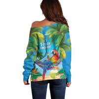 5 Oclock Somewhere Off Shoulder Sweater Hawaii Parrots Cocktail Summer Beach Vibe - Polynesian Pride