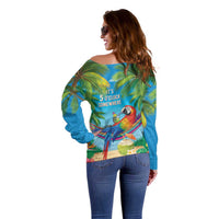 5 Oclock Somewhere Off Shoulder Sweater Hawaii Parrots Cocktail Summer Beach Vibe - Polynesian Pride