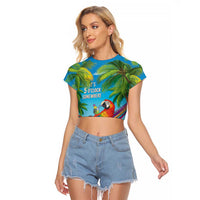 5 Oclock Somewhere Raglan Cropped T Shirt Hawaii Parrots Cocktail Summer Beach Vibe LT9 Female Blue - Polynesian Pride