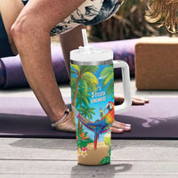 5 Oclock Somewhere Tumbler With Handle Hawaii Parrots Cocktail Summer Beach Vibe - Polynesian Pride