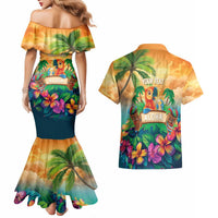 5 Oclock Somewhere Personalized Couples Matching Mermaid Dress and Hawaiian Shirt Hawaii Parrots Plumeria Summer Vibe LT9 - Polynesian Pride
