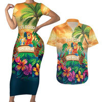 5 Oclock Somewhere Personalized Couples Matching Short Sleeve Bodycon Dress and Hawaiian Shirt Hawaii Parrots Plumeria Summer Vibe LT9 Yellow - Polynesian Pride