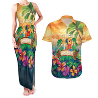 5 Oclock Somewhere Personalized Couples Matching Tank Maxi Dress and Hawaiian Shirt Hawaii Parrots Plumeria Summer Vibe LT9 Yellow - Polynesian Pride