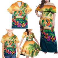 5 Oclock Somewhere Personalized Family Matching Off Shoulder Maxi Dress and Hawaiian Shirt Hawaii Parrots Plumeria Summer Vibe - Polynesian Pride
