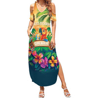 5 Oclock Somewhere Personalized Family Matching Summer Maxi Dress and Hawaiian Shirt Hawaii Parrots Plumeria Summer Vibe LT9 Mom's Dress Yellow - Polynesian Pride