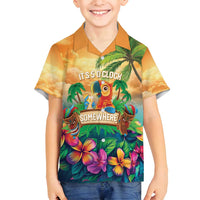 5 Oclock Somewhere Personalized Family Matching Summer Maxi Dress and Hawaiian Shirt Hawaii Parrots Plumeria Summer Vibe LT9 Son's Shirt Yellow - Polynesian Pride