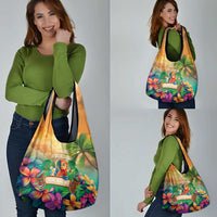 5 Oclock Somewhere Personalized Grocery Bag Hawaii Parrots Plumeria Summer Vibe LT9 - Polynesian Pride