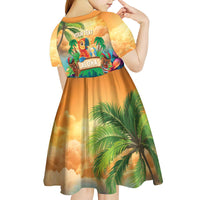 5 Oclock Somewhere Personalized Kid Short Sleeve Dress Hawaii Parrots Plumeria Summer Vibe - Polynesian Pride