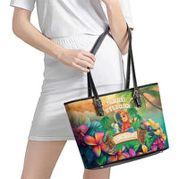 5 Oclock Somewhere Personalized Leather Tote Bag Hawaii Parrots Plumeria Summer Vibe LT9 - Polynesian Pride
