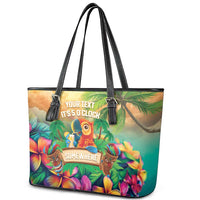 5 Oclock Somewhere Personalized Leather Tote Bag Hawaii Parrots Plumeria Summer Vibe LT9 - Polynesian Pride
