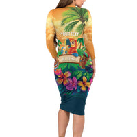 5 Oclock Somewhere Personalized Long Sleeve Bodycon Dress Hawaii Parrots Plumeria Summer Vibe - Polynesian Pride