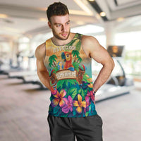 5 Oclock Somewhere Personalized Men Tank Top Hawaii Parrots Plumeria Summer Vibe - Polynesian Pride