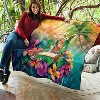 5 Oclock Somewhere Personalized Quilt Hawaii Parrots Plumeria Summer Vibe - Polynesian Pride