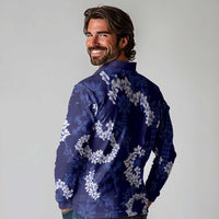 Mokihana Maile and Ilima Leis Long Sleeve Polo Shirt Uliuli Hawaiian Tapa Quilt Pattern - Polynesian Pride