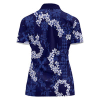 Mokihana Maile and Ilima Leis Women Polo Shirt Uliuli Hawaiian Tapa Quilt Pattern - Polynesian Pride