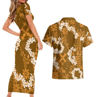Mokihana Maile and Ilima Leis Couples Matching Short Sleeve Bodycon Dress and Hawaiian Shirt Alani Hawaiian Tapa Quilt Pattern - Polynesian Pride
