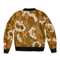 Mokihana Maile and Ilima Leis Sleeve Zip Bomber Jacket Alani Hawaiian Tapa Quilt Pattern - Polynesian Pride