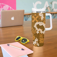 Mokihana Maile and Ilima Leis Tumbler With Handle Alani Hawaiian Tapa Quilt Pattern - Polynesian Pride