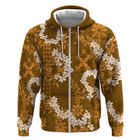 Mokihana Maile and Ilima Leis Zip Hoodie Alani Hawaiian Tapa Quilt Pattern - Polynesian Pride