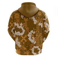 Mokihana Maile and Ilima Leis Zip Hoodie Alani Hawaiian Tapa Quilt Pattern - Polynesian Pride