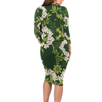 Mokihana Maile and Ilima Leis Family Matching Long Sleeve Bodycon Dress and Hawaiian Shirt Omaʻomaʻo Hawaiian Tapa Quilt Pattern LT9 - Polynesian Pride