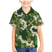 Mokihana Maile and Ilima Leis Family Matching Mermaid Dress and Hawaiian Shirt Omaʻomaʻo Hawaiian Tapa Quilt Pattern LT9 Son's Shirt Green - Polynesian Pride