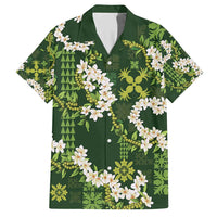 Mokihana Maile and Ilima Leis Family Matching Short Sleeve Bodycon Dress and Hawaiian Shirt Omaʻomaʻo Hawaiian Tapa Quilt Pattern LT9 Dad's Shirt - Short Sleeve Green - Polynesian Pride