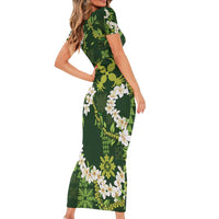 Mokihana Maile and Ilima Leis Family Matching Short Sleeve Bodycon Dress and Hawaiian Shirt Omaʻomaʻo Hawaiian Tapa Quilt Pattern LT9 - Polynesian Pride
