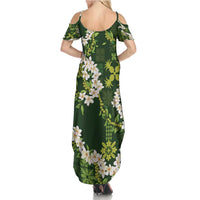 Mokihana Maile and Ilima Leis Family Matching Summer Maxi Dress and Hawaiian Shirt Omaʻomaʻo Hawaiian Tapa Quilt Pattern - Polynesian Pride