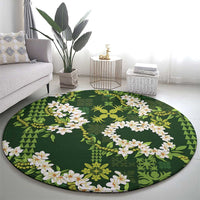 Mokihana Maile and Ilima Leis Round Carpet Omaʻomaʻo Hawaiian Tapa Quilt Pattern - Polynesian Pride
