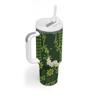 Mokihana Maile and Ilima Leis Tumbler With Handle Omaʻomaʻo Hawaiian Tapa Quilt Pattern - Polynesian Pride