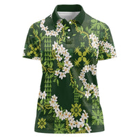 Mokihana Maile and Ilima Leis Women Polo Shirt Omaʻomaʻo Hawaiian Tapa Quilt Pattern - Polynesian Pride
