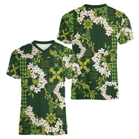 Mokihana Maile and Ilima Leis Women V-Neck T-Shirt Omaʻomaʻo Hawaiian Tapa Quilt Pattern LT9 - Polynesian Pride