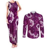 Mokihana Maile and Ilima Leis Couples Matching Tank Maxi Dress and Long Sleeve Button Shirt Akala Hawaiian Tapa Quilt Pattern - Polynesian Pride