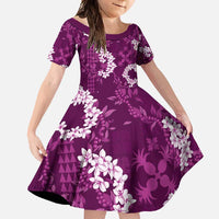 Mokihana Maile and Ilima Leis Family Matching Long Sleeve Bodycon Dress and Hawaiian Shirt Akala Hawaiian Tapa Quilt Pattern LT9 Daughter's Dress Pink - Polynesian Pride