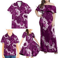 Mokihana Maile and Ilima Leis Family Matching Off Shoulder Maxi Dress and Hawaiian Shirt Akala Hawaiian Tapa Quilt Pattern - Polynesian Pride