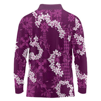 Mokihana Maile and Ilima Leis Long Sleeve Polo Shirt Akala Hawaiian Tapa Quilt Pattern - Polynesian Pride