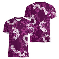 Mokihana Maile and Ilima Leis Women V-Neck T-Shirt Akala Hawaiian Tapa Quilt Pattern LT9 - Polynesian Pride