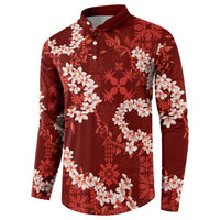 Mokihana Maile and Ilima Leis Button Sweatshirt Ulaʻula Hawaiian Tapa Quilt Pattern - Polynesian Pride