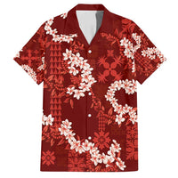 Mokihana Maile and Ilima Leis Family Matching Long Sleeve Bodycon Dress and Hawaiian Shirt Ulaʻula Hawaiian Tapa Quilt Pattern LT9 Dad's Shirt - Short Sleeve Red - Polynesian Pride