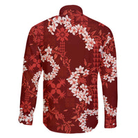 Mokihana Maile and Ilima Leis Family Matching Off The Shoulder Long Sleeve Dress and Hawaiian Shirt Ulaʻula Hawaiian Tapa Quilt Pattern - Polynesian Pride