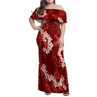 Mokihana Maile and Ilima Leis Family Matching Off Shoulder Maxi Dress and Hawaiian Shirt Ulaʻula Hawaiian Tapa Quilt Pattern - Polynesian Pride