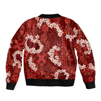 Mokihana Maile and Ilima Leis Sleeve Zip Bomber Jacket Ulaʻula Hawaiian Tapa Quilt Pattern - Polynesian Pride