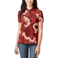 Mokihana Maile and Ilima Leis Women Polo Shirt Ulaʻula Hawaiian Tapa Quilt Pattern - Polynesian Pride