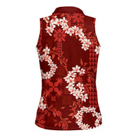 Mokihana Maile and Ilima Leis Women Sleeveless Polo Shirt Ulaʻula Hawaiian Tapa Quilt Pattern - Polynesian Pride