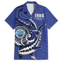 Personalized FSM 1986 Independence Day Family Matching Short Sleeve Bodycon Dress and Hawaiian Shirt Polynesian Shark Tattoo Style LT9 Dad's Shirt - Short Sleeve Blue - Polynesian Pride