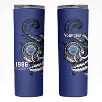 Personalized FSM 1986 Independence Day Skinny Tumbler Polynesian Shark Tattoo Style LT9 Blue - Polynesian Pride