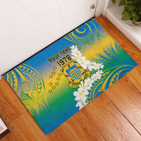 Personalised Tuvalu 1978 Independence Day Rubber Doormat Polynesian Plumeria Style